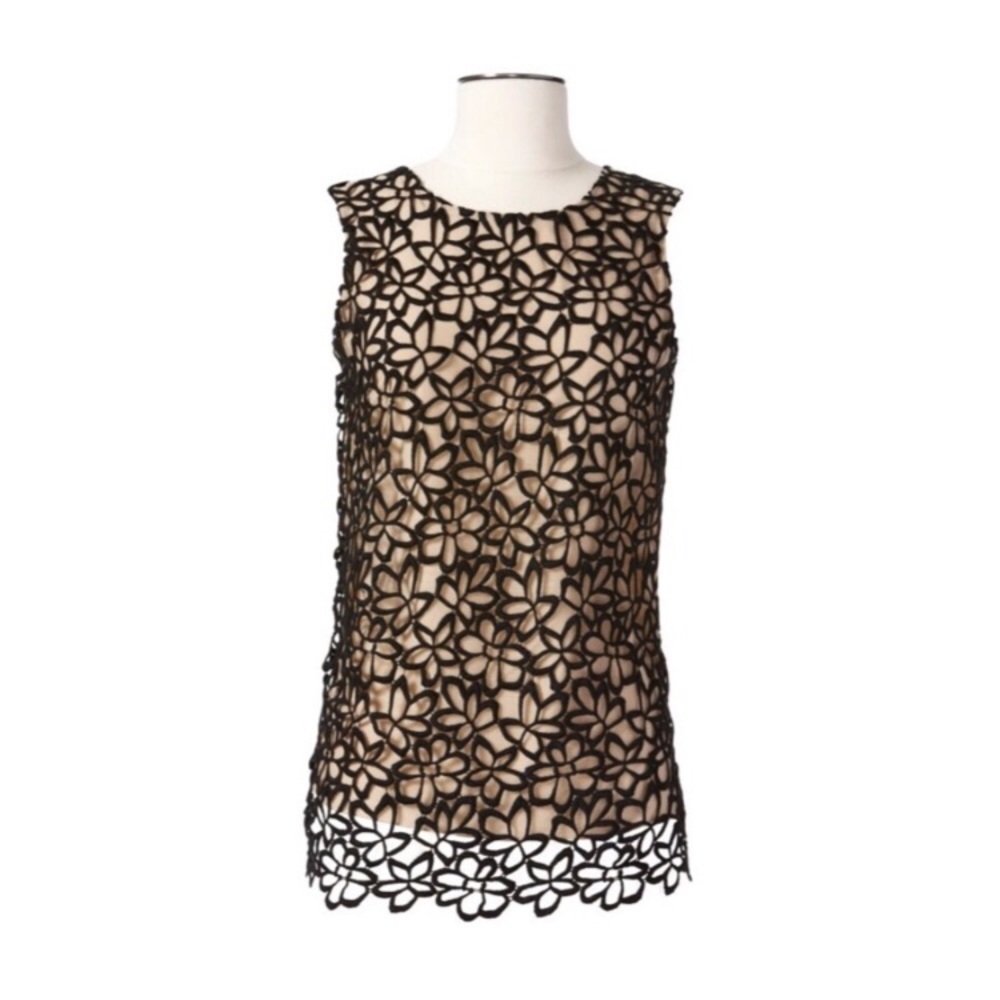 LELA ROSE Floral Laser Cut Crochet Tank Top